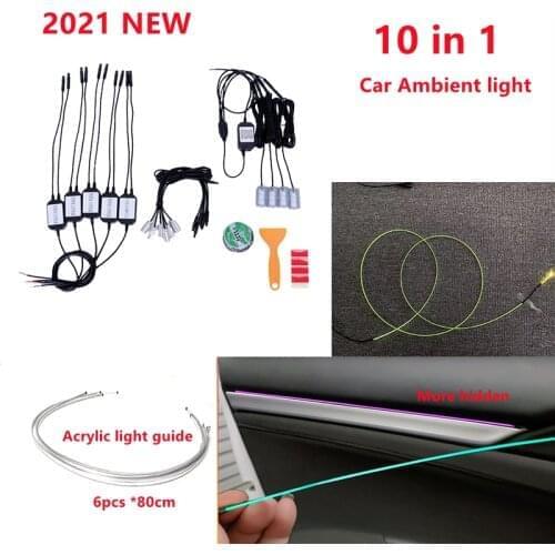 10 in 1 RGB LED Atmosphere Car Light Interior Ambient Light Acrylic Fiber Optic Strips Light by App Control 80cm DIY Music light