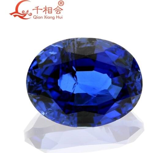 Thailand cut 34# blue oval shape Artificial Sapphire corundum gem stone with cracks and inclusions