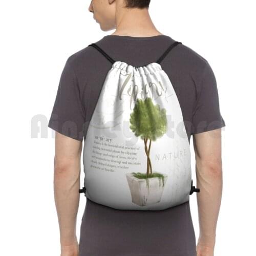 Topiary No. 1 Backpack Drawstring Bags Gym Bag Waterproof Topiary Botanical Nature Garden Greenery Foliage Vintage