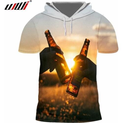 UJWI New Arrival Men/womens Cool Print Fresh Beer 3D Hooded Tshirt Casual T-shirt Man Hiphop Sportwears Short Sleeve Hoodie