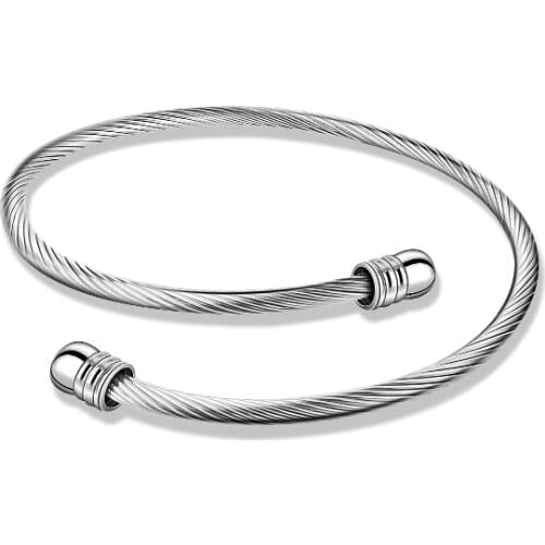 Unisex Elastic Cable Wire Bangle Stainless Steel Bracelet Screw with Removable End Plug Twisted Cuff Charm Beads fit DIY Jewelry