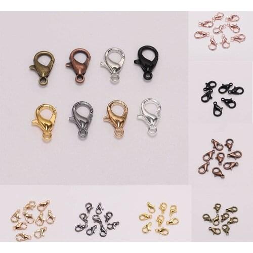 50pcs/Lot Mixed 9 Color 10-21mm Alloy Lobster Clasp Hooks For Jewelry Making Necklace bracelet Chain DIY Supplies Accessories