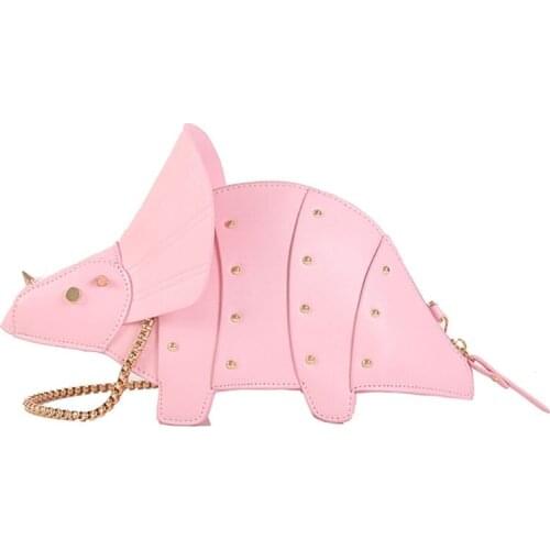 Women Fashion Dinosaur Shape PU Leather Rivet Chain Crossbody Shoulder Bag Girl Messenger Bags Mini Clutch Purse