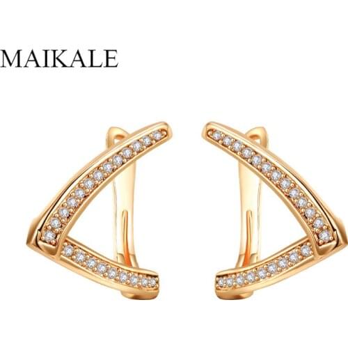 MAIKALE Irregular Geometric Stud Earrings with AAA Cubic Zirconia Turning Earring Zircon Earrings for Women New Fashion Jewelry