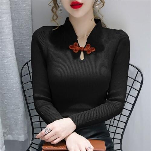Spring Autumn Office Lady Elegant All-Match Basic V-Neck Slim Pullover For Women Clothing Female Long Sleeve Sweater Top Femme