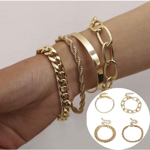 Vintage Link Chain Bracelets Set for Women Hip Hop Fashion Thick Iron Link Chain Bracelet Bangles Sets Punk Hand Jewelry