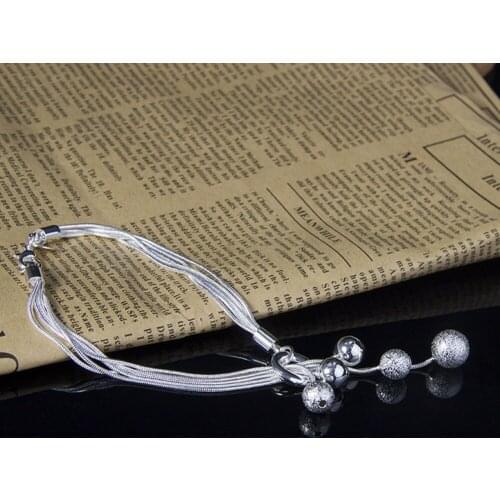 Hot style women silver jewelry hollow silver beads bracelet high quality jewelry woman Free Shipping