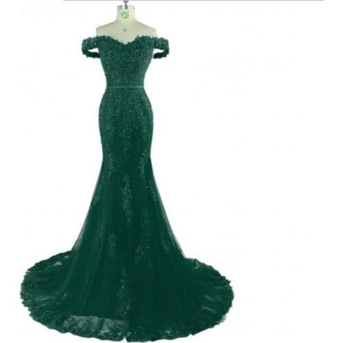 Emerald Green Long Lace Mermaid Evening Dresses Party Women 2018 Beaded Formal Evening Gowns Dresses Wear robe de soiree longue