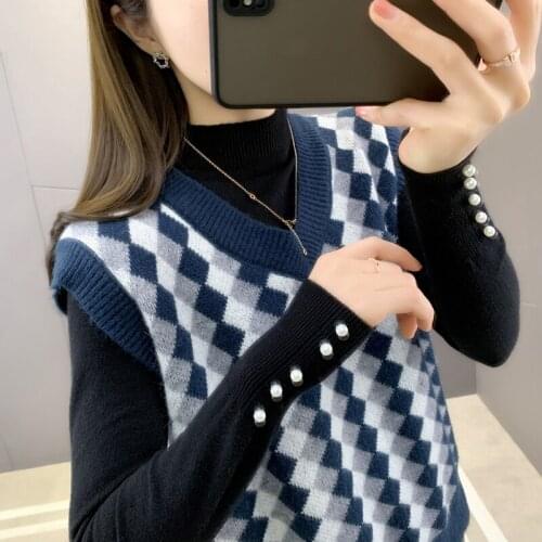 19829 (room 6, row 3, No. 2 middle) real shot diamond jacquard V-neck knitted vest 36