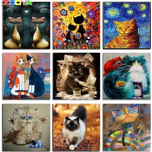 ZOOYA 5D DIY Diamond Embroidery Animal Cute Couple Cartoon Cat Diamond Painting Cross Stitch Square Mosaic Decoration BK591