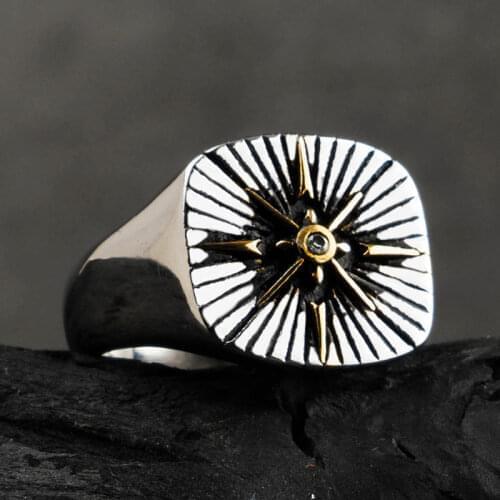 The star stainless steel Compass rings for man Ring fashion jewelry