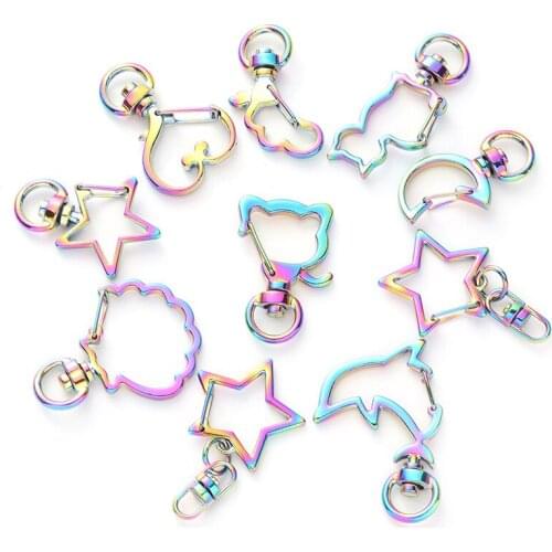 1pcs New Cute Moon Star Heart Cat Animal Flower Hollow Key Chain Key Ring keychain DIY Accessories Lobster Clasp
