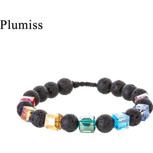 7 Chakra Colors Square Crystal Wrap Bracelet for Women Natural Stone Lava Essential Oil Diffuser Bracelets Jewelry Friendship