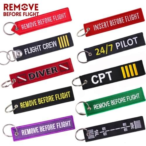 Remove Before Flight Car Keychains Berloques Red Embroidery Highlight Key Fobs Chains Jewelry Aviation Gifts Chaveiro Masculino