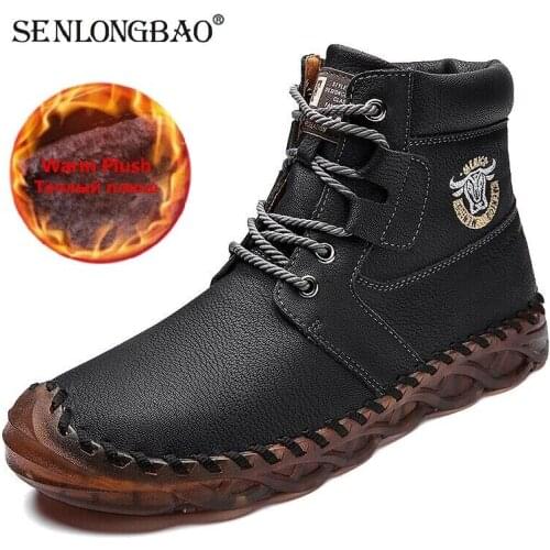 Brand Winter Men Snow Boots High Quality Leather Man Ankle Boots Warm Fur Mens Boots Outdoor Man Motorcycle Boots Men Shoes