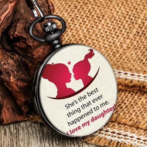 Shes The Best Thing That Ever Happened To Me Pocket Watch Girl Black Flip Cover Arabic Numeral Dial Necklace Gift For Daughter