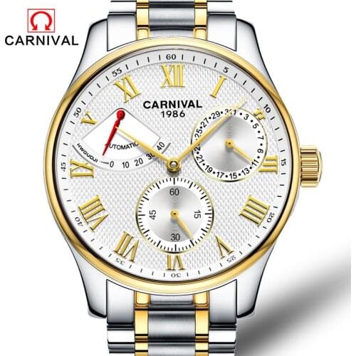 Fashion watch men Power reserve gold Stainless steel Automatic mechanical Sapphire waterproof black watch relogio masculino