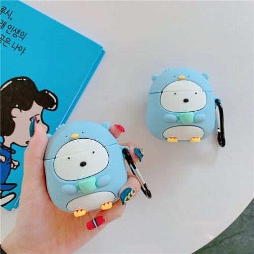 For airpods pro 2 1 cute penguin cartoon headphone case for apple airpods 1 2 3 bluetooth headset soft silicone cover with hook