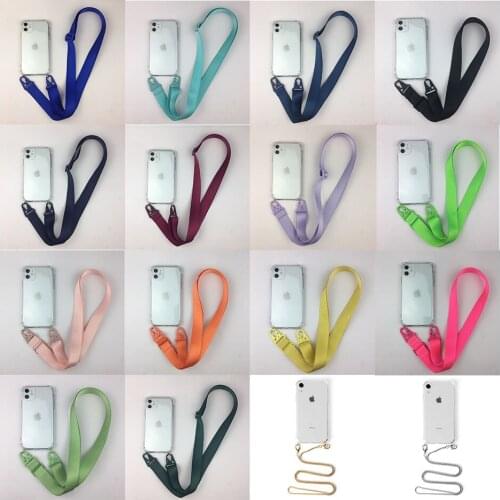 Original Crossbody Necklace Cell Phone Case For iPhone 12 11 Pro Xs max XR 7 8 6S plus SE2 Transparent Soft Black Cover fundas