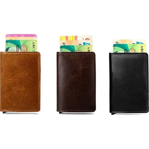 1 Piece Genuine Leather Men And Women Card Holder RFID Blocking Credit Card Holder Aluminium Business Card Holder Mini Purse