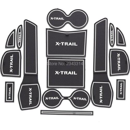 For 2008- 2015 2016 Nissan X-Trail X Trail XTrail Gate Slot Mats Nonslip Cup Pad Antislip Door Groove Mat Car Accessories 15pcs