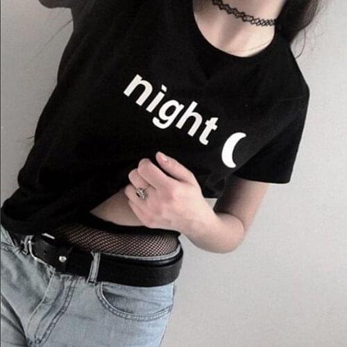 Night Moon Tumblr T Shirt Aesthetic Tumblr Night Shirt with A Moon Women Graphic Tee Summer Short Sleeve Casual Tops Clothes