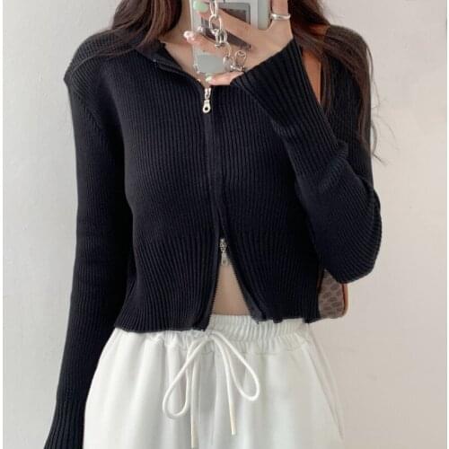 Hooded knitted cardigan womens spring and autumn new casual loose jacket zipper base large size wild feminine sweater coat