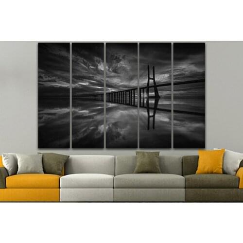 HD Prints Bridge Landscape Canvas Painting 5 Panel Wall ArtHome Decoration Monochrome Poster Modular Pictures Living Room Framed