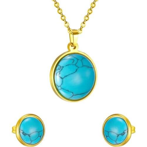 LUXUKISSKIDS Stainless Steel Enamel Dubai Jewelry Sets Round Style Enamel Pendant Stud Earrings Fashion Jewelry set for Women