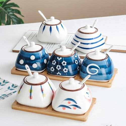 Cute Ceramic Storage Jar Kitchen Spices Modern Japan Style Organizer Box Design Home Sauce Rangement Cuisine Kitchen Storage