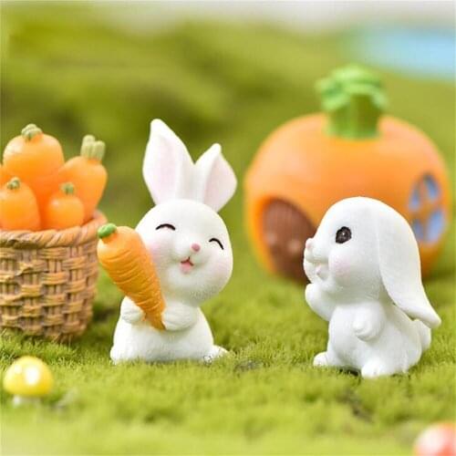 Miniatures Rabbit Easter Hare Animal Figurine Resin Craft Mini Bunny Home Cake Decoration Accessories Desk Office Fairy Garden