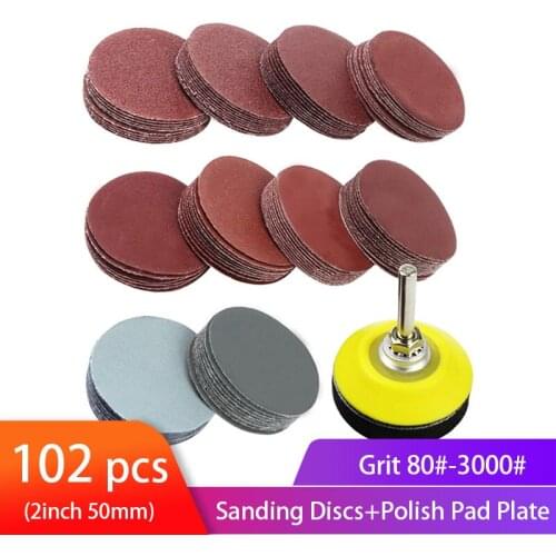 2 Inches 100pcs Sanding Discs Pad Kit with Backer Plate 1/4 Inch Shank 80-3000 Grit Sandpaper for Drill Grinder Rotary Tools