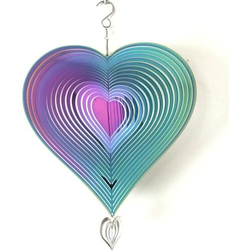 New Wind Spinner Stainless Steel Square Drop Heart Shape 3d Three-dimensional Rotating Wind Chime Bell for Home Outdoor Decor