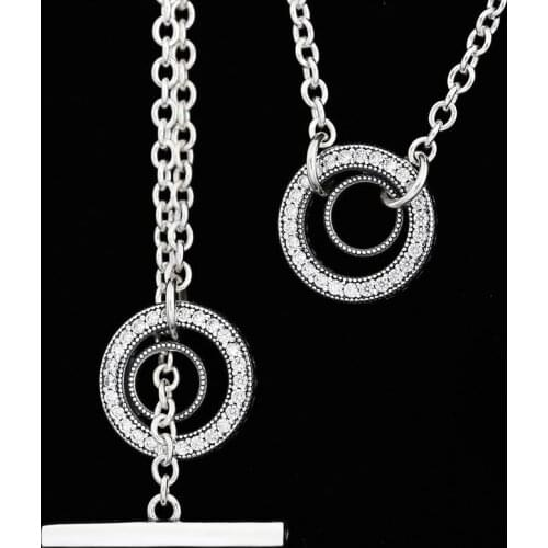 Original Pave Circle Logo T-bar Heart With Crystal Necklace For 925 Sterling Silver Necklace Women Gift Diy Europe Jewelry