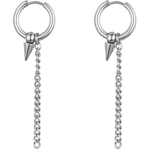 Punk Rivet Chain Pendant Hoop Earrings Stainless Steel Hip-hop Earrings Unisex Piercing Jewelry Jewelry Gift Drop Shipping