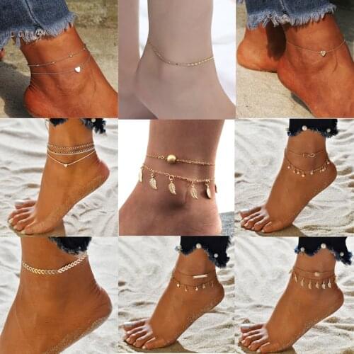 2020 New Female Heart Anklets Barefoot Crochet Sandals Foot Jewelry New Ankle Ankle Foot Anklets Bracelets For Women Leg Chain