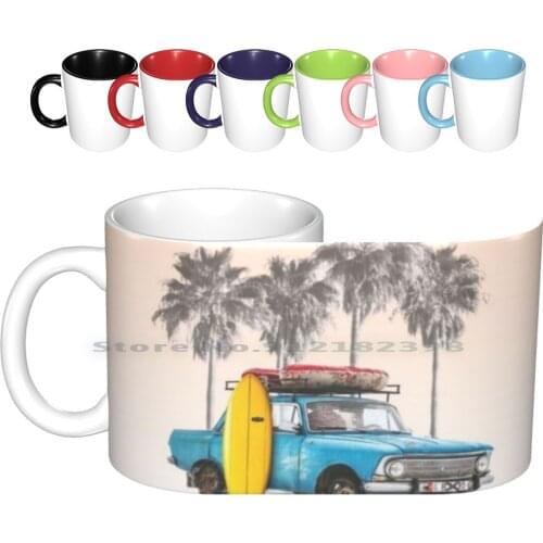 Beach Palm Trees & Surfboard Ceramic Mugs Coffee Cups Milk Tea Mug Beach Beach For Beach For Kids Beach Virginia Beach