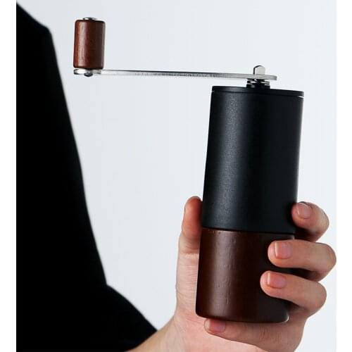 Portable wood grain 49mm coffee grinder Aluminum Manual Coffee grinder Stainless steel Burr grinder Conical Coffe bean miller