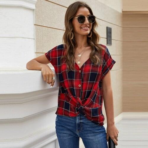 Lofia Plaid Womens Shirt Loose S-XL Button Shirt Woman Casual Tops for Women with Sleeves Haut Femme Tops Women Summer