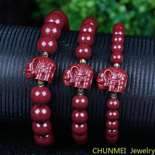 Hand Made and Carved Natural Cinnabar Small Fish and Elephant Bracelet for Men and Women with High Content of Cinnabar Bracelet