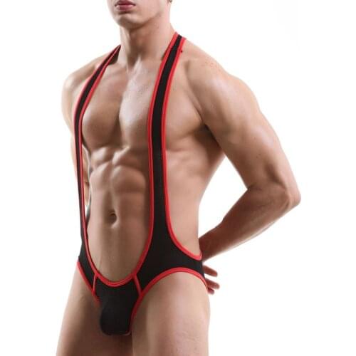 Sexy Men Undershirts Leotard Mesh Open Butt Bodysuits Jockstrap Wrestling Singlet Jumpsuits Thongs Gay Underwear Swimwear Bikini