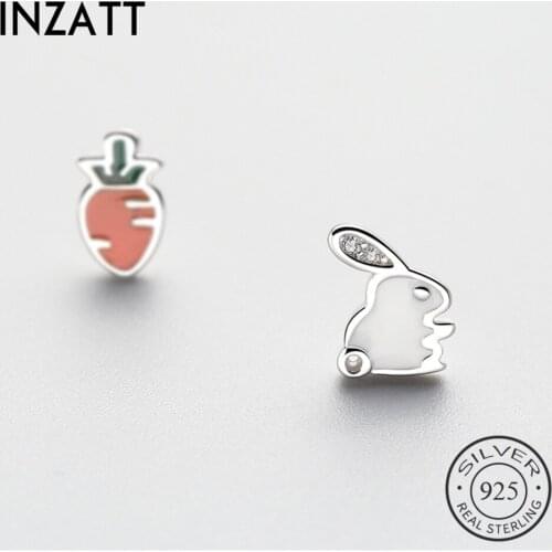 INZATT Cute Real 925 Sterling Silver Zircon Rubbit Stud Earrings For Fashion Women Party Fine Jewelry Minimalist Accessories