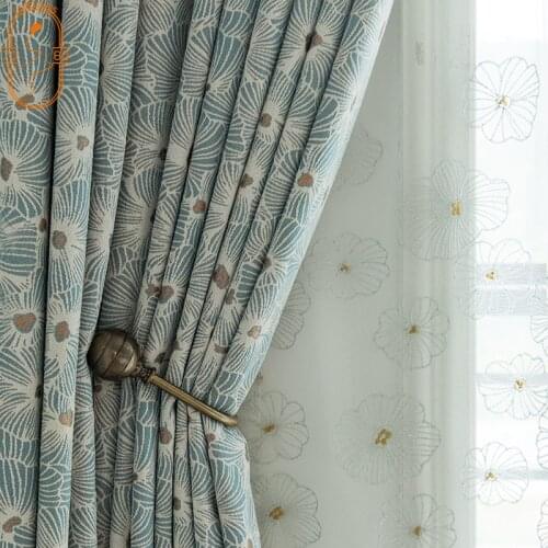 American Modern Sunflower Thick Cotton Linen Curtain Jacquard Blackout Curtains for Living Room Balcony Bedroom Customization