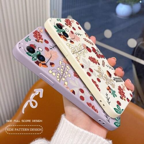 Cherry Chestnut Silicone Case For iPhone 12 Pro Max Mini 11 Pro Max X XR XS MAX SE2020 8 7 6 6S Plus Soft Phone Back Cover