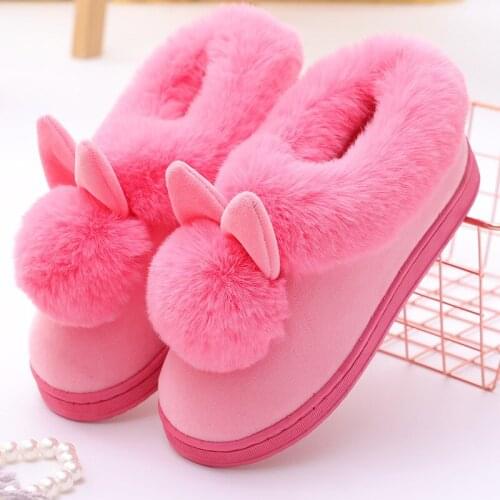 Rabbit Ears Cute Cartoon Men Women Home Slippers Winter Warm House Anti-Slip Flip Flop Soft Comfortable Girl Cotton Slides Shoes