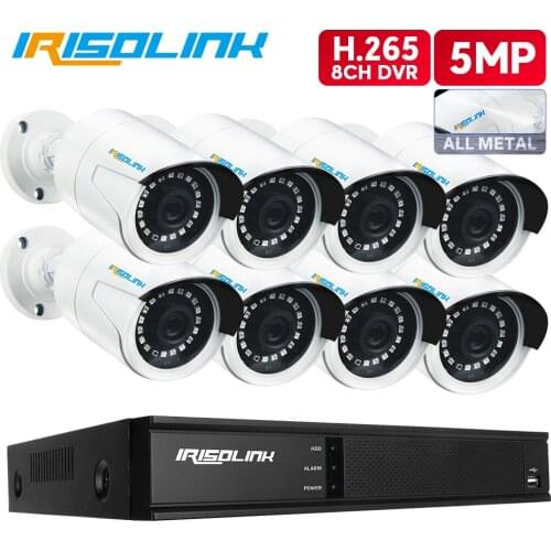 Irisolink 5MP Video Surveillance System 8CH H.265 DVR Kits 8PCS Security Cameras IP67 Waterproof Nightvision CCTV Camera Set