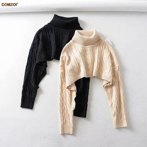 Long sleeve crop top women pullover sweaters turtleneck 2020 autumn winter knitted sweater short top clothes pulls femme
