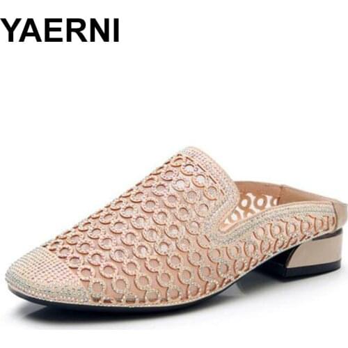 YAERNI Summer women flat shoes mesh rhinestones breathable moccasins ladies lace-up moccasins square toe comfortable shoes woman