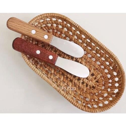 Ins Japanese Distressed Butter Knife with Wood Handle Bread Serrated Butter Knife Jam Knife Toast Spread Butter Spreader Knife