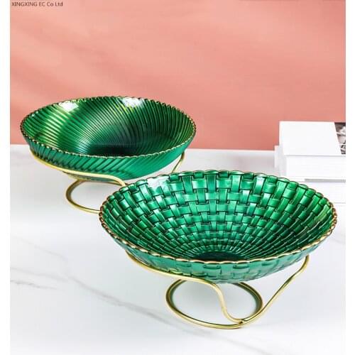 Green Striped Glass Fruit Plate Home Snack Plate Bowl Crystal Glass Phnom Penh Candy Plate Living Room Tea Table Decoration